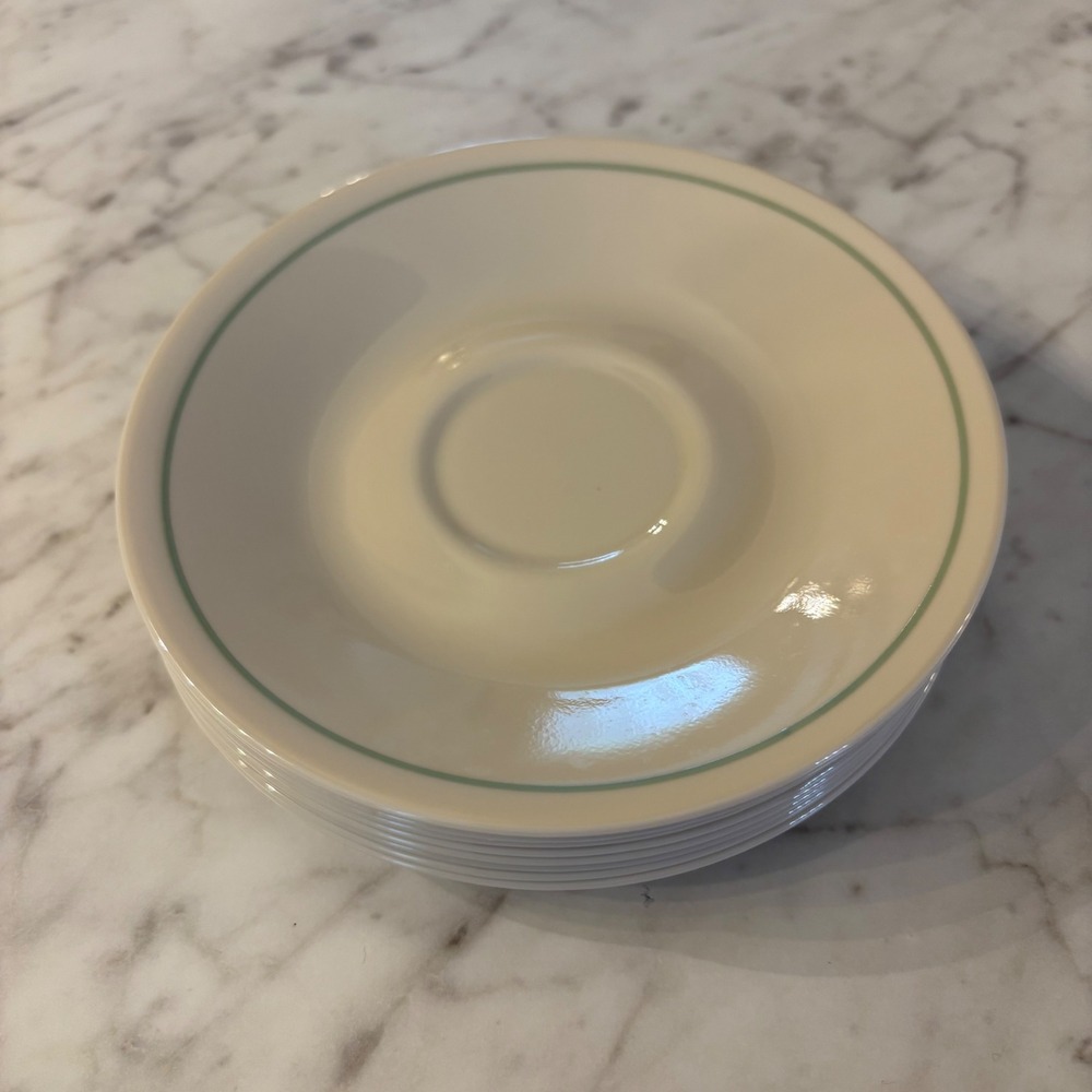 Set of 8 Corelle Spring Blossom Green Saucers Vitrelle Glass Crazy Daisy Vintage